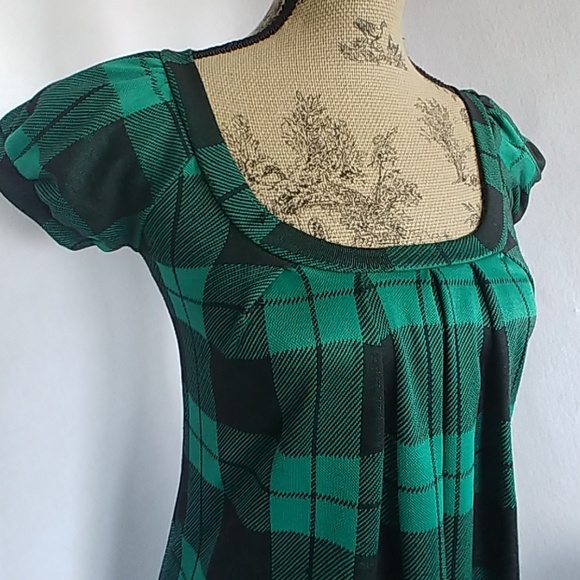 Miuse Green Black Plaid Tunic Dress Top - Picture 7 of 7